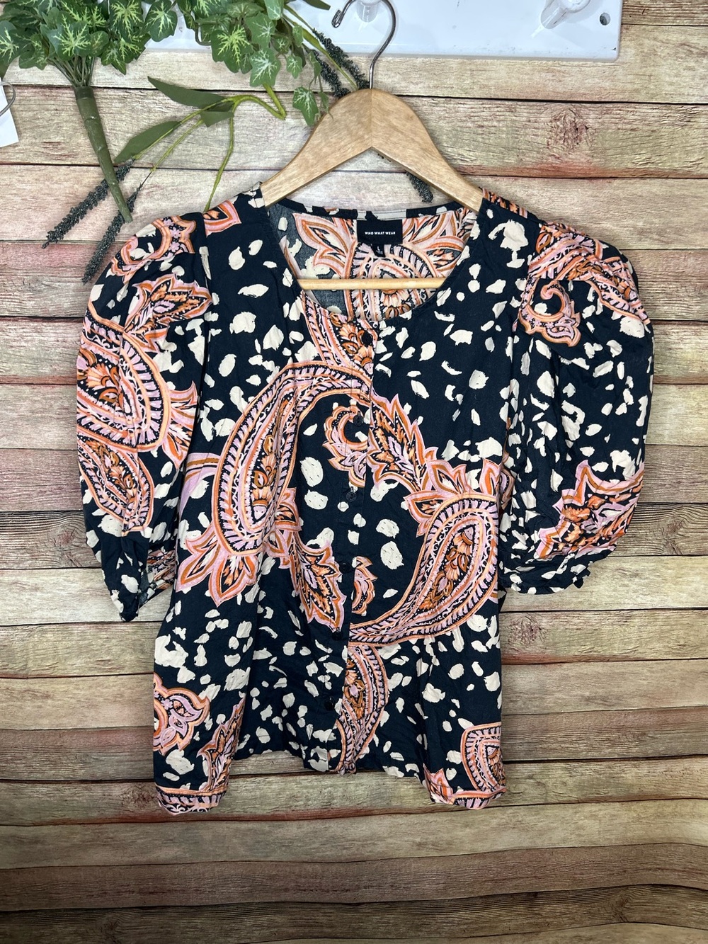 Who What Wear Multicolor Paisley Puff Sleeve Blouse Women’s Size Large